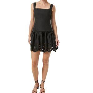 NWT $448 RHODE SALINA BLACK COTTON MINI DRESS WITH EYELET SCALLOP HEM SIZE 4